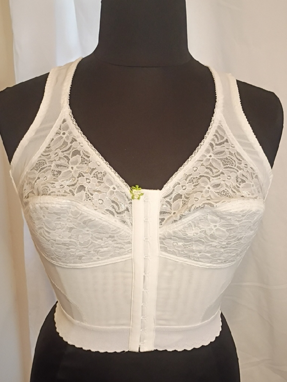 Classic White Lace Longline Front-Closure Bra 38B